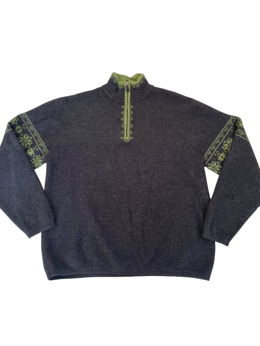 Neve Fair Isle Wool 1/4 Zip Pullover Sweater Nordic Gray Winter Ski Women's XL